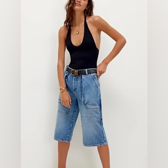 New We The Free Free People Havasu Slouchy Cropped Tahoe Blue Jeans Jorts Sz 24 - Picture 2 of 14